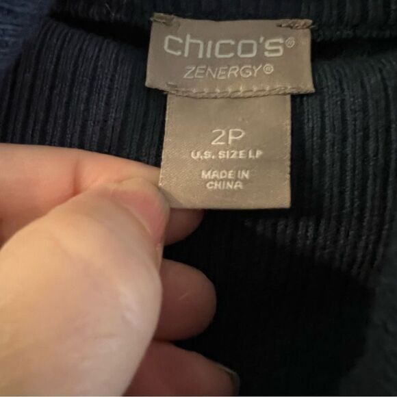 Chico's Zenergy Womens Sweater Size 2P (12 Large) Blue Cowl Neck Cotton-Cashmere - Picture 3 of 6